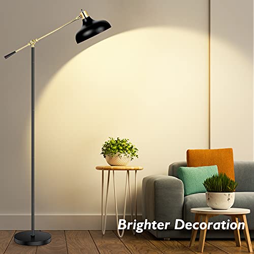 Industrial Floor Lamp For Bedrooms - Black Rustic Reading Lamp, 180°Adjustable Arm & Head Antique Indoor Standing Lamp, Modern Arc Indoor Pole Task Lamp For Living Room, Office, Study Room, Hotel