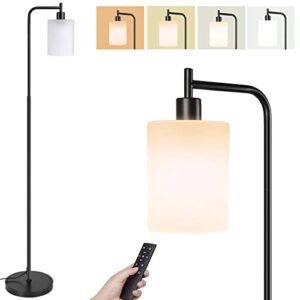industrial floor lamp,4 color tempratures farmhouse lamp with remote & foot control, rustic standing lamps with hanging jade matte glass shade for living room,bedrooms(9w led bulb included),black