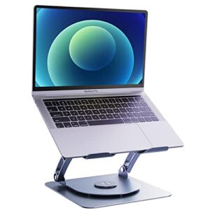 laptop cooling stand aluminum alloy rotating bracket,360 degree rotation,adjustable ergonomic portable aluminum laptop holder,foldable computer stand riser compatible with 9-15.6 inch laptop,silvery