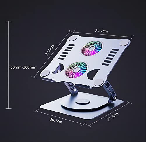 Laptop Cooling Stand Aluminum Alloy Rotating Bracket,360 Degree Rotation,Adjustable Ergonomic Portable Aluminum Laptop Holder,Foldable Computer Stand Riser Compatible with 9-15.6 inch Laptop,Silvery