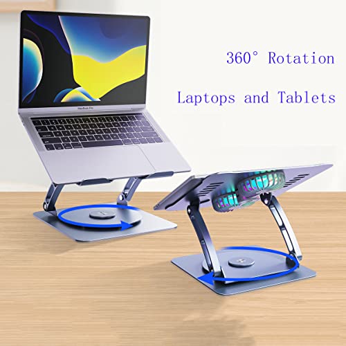 Laptop Cooling Stand Aluminum Alloy Rotating Bracket,360 Degree Rotation,Adjustable Ergonomic Portable Aluminum Laptop Holder,Foldable Computer Stand Riser Compatible with 9-15.6 inch Laptop,Silvery