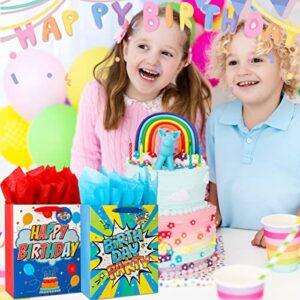 Vammy 13" Large Birthday Gift Bag with Tissue Paper, 2 Pack Happy Birthday Paper Gift Bags (Fireworks Birthday Party, Colorful Cake Candle) for Birthday Party