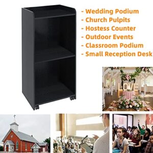 Panana Podium Stand - Hostess Stand with Wheels, Portable Podium Stand Reception Desk with Adjustable Shelf, Pulpits for Churches, Mobile Lectern Podium for Conference, Auditorium, Classroom, Black