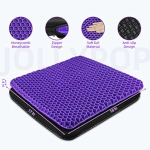 Seat Cushion, Gel Seat Cushion for Long Sitting, Purple Double Thick Seat Cushion with Carry Handle, Gel Seat Cushion for Office Chair Car Wheelchair, Helps to Relieve Sciatica Back Hip Tailbone Pain