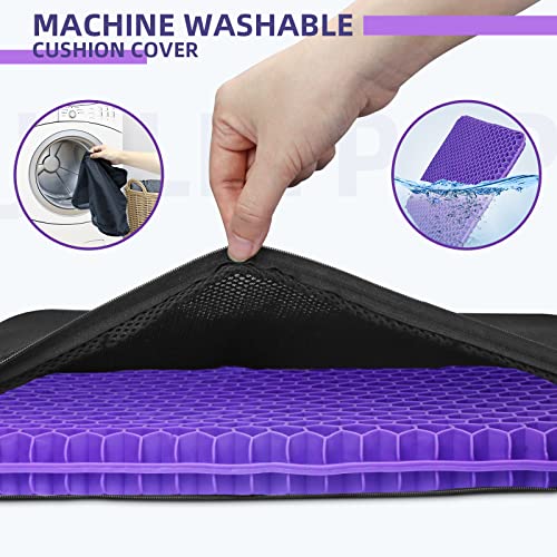 Seat Cushion, Gel Seat Cushion for Long Sitting, Purple Double Thick Seat Cushion with Carry Handle, Gel Seat Cushion for Office Chair Car Wheelchair, Helps to Relieve Sciatica Back Hip Tailbone Pain