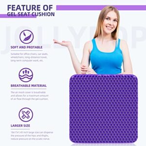 Seat Cushion, Gel Seat Cushion for Long Sitting, Purple Double Thick Seat Cushion with Carry Handle, Gel Seat Cushion for Office Chair Car Wheelchair, Helps to Relieve Sciatica Back Hip Tailbone Pain