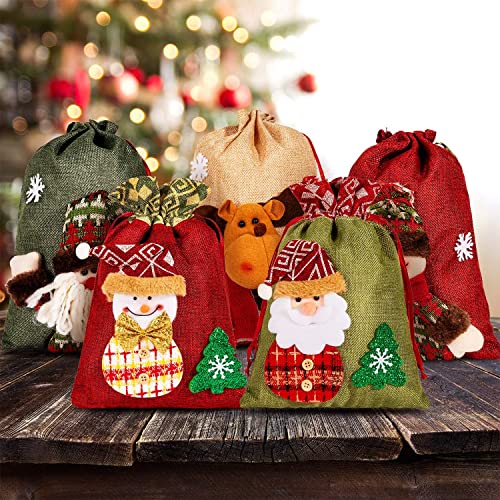 Whaline Drawstring Christmas Bags, 3D Xmas Gift Bags, Christmas Wrapping Bags, Xmas Goodie Bags, Red Treat Pouch Bags, Sack Stockings, Party Favor Bags, 8 x 11in, 8 x 12in (5 Pack)