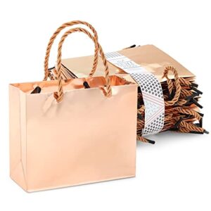 sparkle and bash 24 pack mini metallic rose gold gift bags with rope handles, reusable paper gift bags (6 x 5 x 2.5 in)