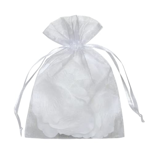 YunKo 50pcs Organza Bags 6x9 Inches Drawstring Gift Bags Mesh Gift Bags White Sheer Organza Wedding Favor Bags