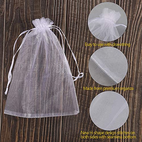 YunKo 50pcs Organza Bags 6x9 Inches Drawstring Gift Bags Mesh Gift Bags White Sheer Organza Wedding Favor Bags