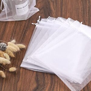 YunKo 50pcs Organza Bags 6x9 Inches Drawstring Gift Bags Mesh Gift Bags White Sheer Organza Wedding Favor Bags