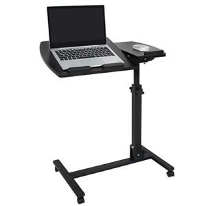 f2c portable adjustable height 360° swivel laptop desk pc computer mobile notebook laptop stand rolling table desk cart tiltable with wheels casters& mouse pad table (360° swivel rolling-black)