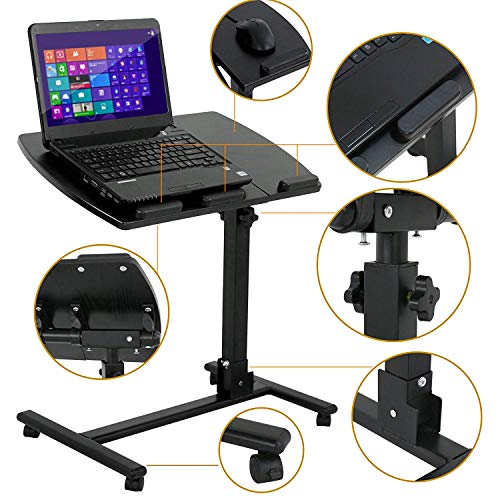 F2C Portable Adjustable Height 360° Swivel Laptop Desk PC Computer Mobile Notebook Laptop Stand Rolling Table Desk Cart Tiltable with Wheels Casters& Mouse Pad Table (360° Swivel Rolling-Black)