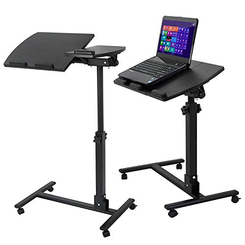 F2C Portable Adjustable Height 360° Swivel Laptop Desk PC Computer Mobile Notebook Laptop Stand Rolling Table Desk Cart Tiltable with Wheels Casters& Mouse Pad Table (360° Swivel Rolling-Black)