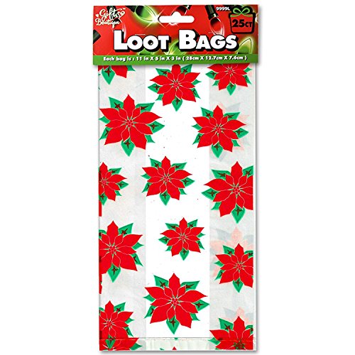 Christmas Gift Bags for Holiday Gifts - Cellophane Goodie Treat and Party Favor Bag with Twist Ties (150 Pack)