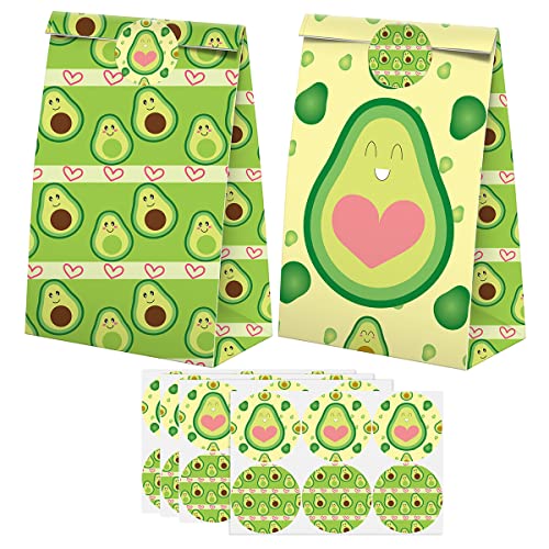 XGELUL Avocado Party Favors Candy Bags with Stickers - Avocado Goodie Gift Treat Bags - Avocado Themed Birthday Party Supplies