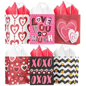 joyin 24 pcs valentine’s day paper gift bags with handle, paper wrapping kraft bags for funny gift giving novelty gift exchange gift wrapping valentines gift bags party favors