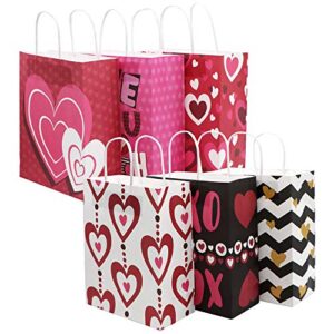 JOYIN 24 Pcs Valentine's Day Paper Gift Bags with Handle, Paper Wrapping Kraft Bags for Funny Gift Giving Novelty Gift Exchange Gift Wrapping Valentines Gift Bags Party Favors