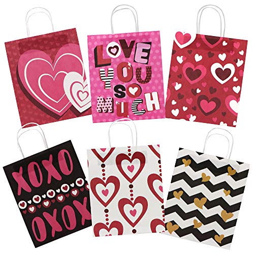 JOYIN 24 Pcs Valentine's Day Paper Gift Bags with Handle, Paper Wrapping Kraft Bags for Funny Gift Giving Novelty Gift Exchange Gift Wrapping Valentines Gift Bags Party Favors