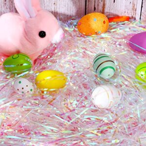 17.6 oz Easter Basket Grass Raffia Plastic Paper Shreds Craft Shredded Confetti Tissue Basket Filler for Easter Spring Party Gift Packing Decoration (Iridescent,Stylish Style)