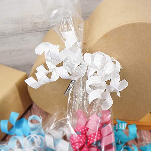 CT CRAFT LLC 4" Wide, 10 Count Twist-Tie Curly Bow Gift Wrap Accessory - White