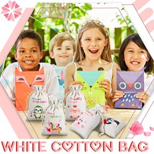 40 Pcs Valentine Drawstrings Canvas Bags, 4 x 6 Inch Small Valentine Reusable Muslin Bag Mini Candy Jewelry Drawstring Pouch Bulk Gift Bag for Kids Party Favor, Classroom Exchange Prizes