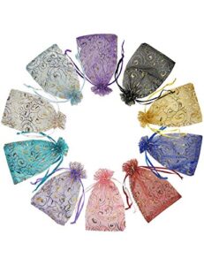 jexila 100pcs rainbow organza bags 4×6 inch for jewelry drawstring mesh gift bags for wedding party favor pouches christmas bags (eyelash rainbow)