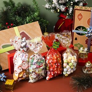 JOYIN 144 PCS Christmas Cellophane Bags with Ribbon Candy Cookie Bags for Holiday Treats, Christmas Party Favors Supplies, Christmas Clear Cello Gift Bags, Xmas Goodie Bags