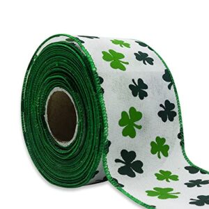 saint patrick’s day fabric ribbons, green clovers edge wired burlap ribbon for st patrick day decor irish hanging wrapping party gift decoration outdoor crafts supplies (2.5 inch * 10 yards * 1 roll)