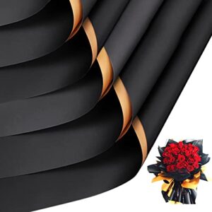 yexexinm 40pcs double sided gold black flower wrapping paper, 22.8x22.8 inch waterproof floral wrapping paper sheets florist bouquet supplies packaging paper for wedding engagement diy crafts gift