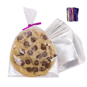 200 pack clear plastic cellophane bags 4×6 goodie bags cookie bags | candy bags | treat bags with ties | clear gift bags with 4” twist ties!