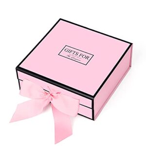 jiawei gift box 9.4×9.4×3.7 inches, luxury gift boxes with lid and ribbon, magnetic hard cardboard gift box, collapsible bridesmaid proposal box, decorative box for presents, wedding, birthday(pink)