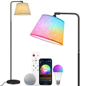 rgbww arc floor lamp for living room, compatible with alexa, google home, 2700k-6500k dimmable smart led lamp with remote & wifi app control, 67″ tall modern standing lamp for bedroom, office (black)