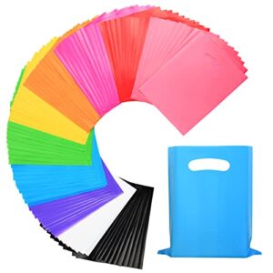 Umikk Goodie Bags Plastic Party Favor Bags 100 Pcs, 6"x8" Party Bags for Kids Birthday, Rainbow Small Goody Gift Bag Bulk with Handle for Easter, Christmas, Valentine's, Craft Show, Wedding,10 Color