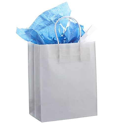 White Kraft Paper Bags with Handles Bulk - Gift Bags Medium Size for Paper Shopping Bags, Party Bags, and Bags for Small Business (8"x4.75"x10" - White Gift Bags Bulk Medium Size 100 Bags)