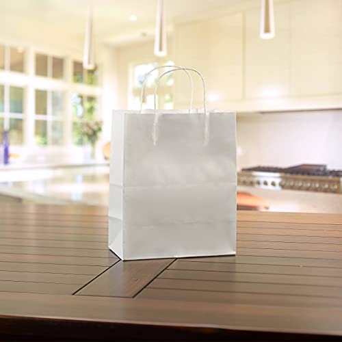 White Kraft Paper Bags with Handles Bulk - Gift Bags Medium Size for Paper Shopping Bags, Party Bags, and Bags for Small Business (8"x4.75"x10" - White Gift Bags Bulk Medium Size 100 Bags)