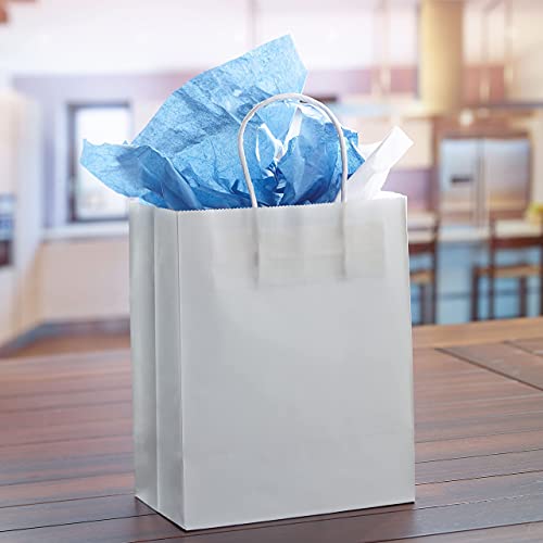White Kraft Paper Bags with Handles Bulk - Gift Bags Medium Size for Paper Shopping Bags, Party Bags, and Bags for Small Business (8"x4.75"x10" - White Gift Bags Bulk Medium Size 100 Bags)