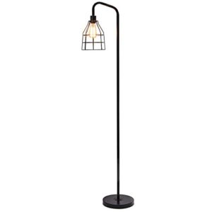vonluce industrial floor lamp black, rustic cage reading floor lamp with heavy metal based mid-century, 62″ farmhouse style modern standing light for bedroom, living room, office