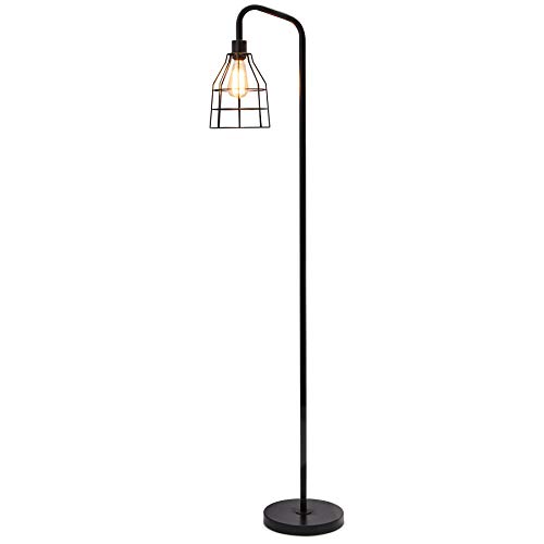 VONLUCE Industrial Floor Lamp Black, Rustic Cage Reading Floor Lamp with Heavy Metal Based Mid-Century, 62" Farmhouse Style Modern Standing Light for Bedroom, Living Room, Office