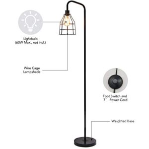 VONLUCE Industrial Floor Lamp Black, Rustic Cage Reading Floor Lamp with Heavy Metal Based Mid-Century, 62" Farmhouse Style Modern Standing Light for Bedroom, Living Room, Office