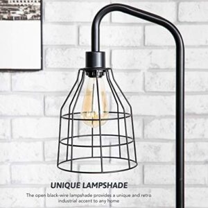 VONLUCE Industrial Floor Lamp Black, Rustic Cage Reading Floor Lamp with Heavy Metal Based Mid-Century, 62" Farmhouse Style Modern Standing Light for Bedroom, Living Room, Office