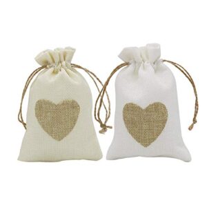 hrx package small burlap heart gift bags with drawstring, 20pcs jute cloth favor pouches for wedding shower party christmas valentine’s day diy craft (3.9 x 5.7 inches)