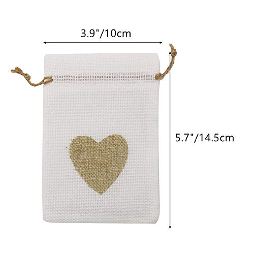 HRX Package Small Burlap Heart Gift Bags with Drawstring, 20pcs Jute Cloth Favor Pouches for Wedding Shower Party Christmas Valentine's Day DIY Craft (3.9 x 5.7 inches)