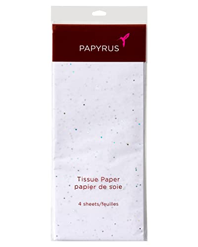 Papyrus White Tissue Paper with Iridescent Fleks for Gifts, Decorations, Crafts, DIY and More (4-Sheets)