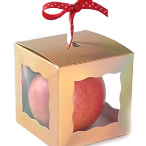 Muse's Mode 30Pcs Rose Gold Candy Apple Boxes With Hole Top | 4inch x 4inch x 4inch Paper Window Gift Boxes For Candy Apples, Ornaments | Wedding, Party, Baby Shower Favors| Food In Safe