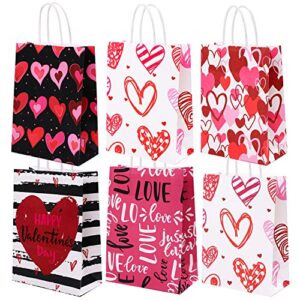 cooraby 20 pieces valentines day paper bags valentine’s day party kraft bags paper red and pink color hearts bags with handle for party favors