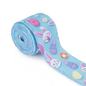 easter ribbon for gift wrapping | easter colorful egg bunny blue wired ribbons | easter day party home farmhouse tree decoration wreath bows crafts, 2.5″ x 10 yards x 1 roll