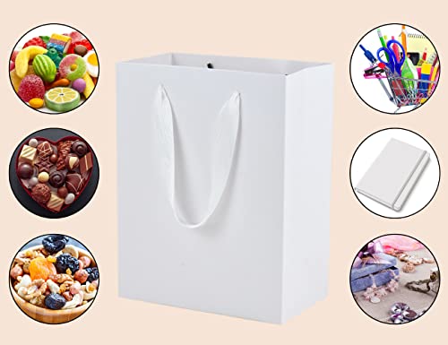 HUAPRINT White Paper Bags,White Gift Bags,Shopping Bags with Handles,20 Pack Small Gift Bags,7x4x9inch,Retail Bags,Party Favor Bags,Merchandise Business Bags,Wedding Bags