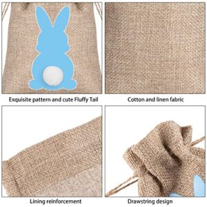 Whaline 24Pcs Easter Burlap Bag Drawstring Gift Bag Easter Bunny Rabbit Linen Jute Bag with Fluffy Tail Gift Pouch Bag Hunt Bag Party Favor Bag Chocolate Sweet Bags for Easter Birthday Treats Goodie