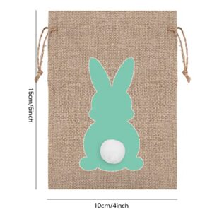 Whaline 24Pcs Easter Burlap Bag Drawstring Gift Bag Easter Bunny Rabbit Linen Jute Bag with Fluffy Tail Gift Pouch Bag Hunt Bag Party Favor Bag Chocolate Sweet Bags for Easter Birthday Treats Goodie